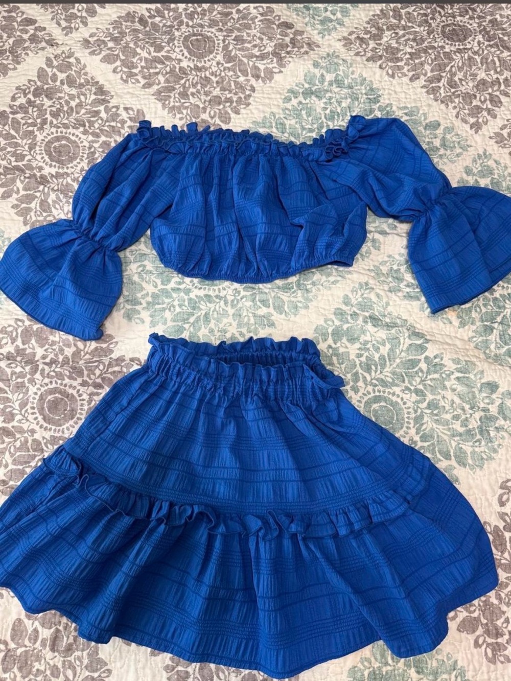 Size 10 years Blue Ruffled Kids Skirt - Two-Piece Set